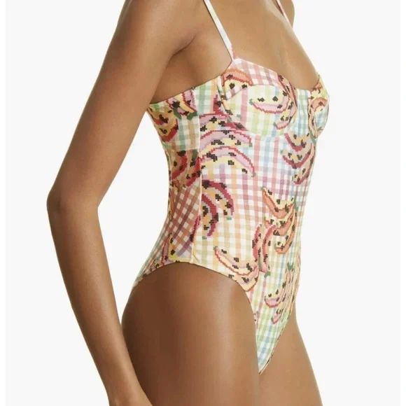 FARM Rio Banana Vichy One Piece Swimsuit Size Small